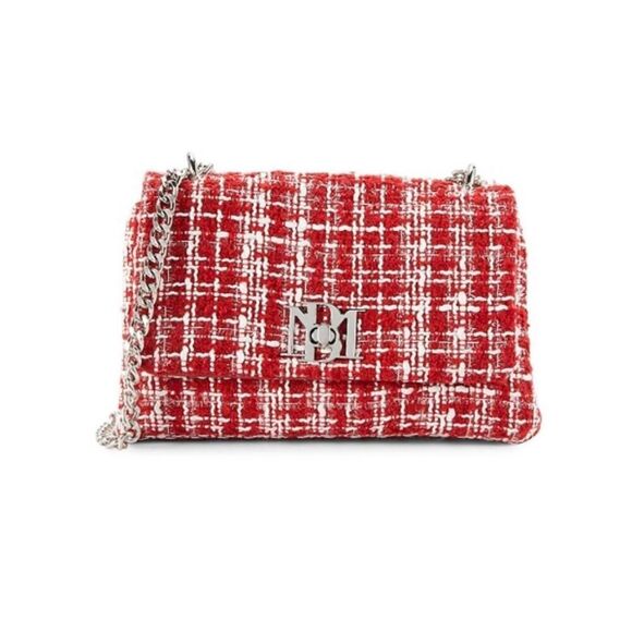 Baffled Mischka Boucle Red Checkered Tweed Shoulder Bag New - Picture 1 of 8